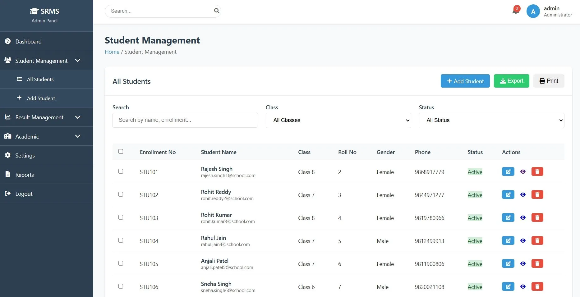 Exam Result Management System In PHP & SQl
