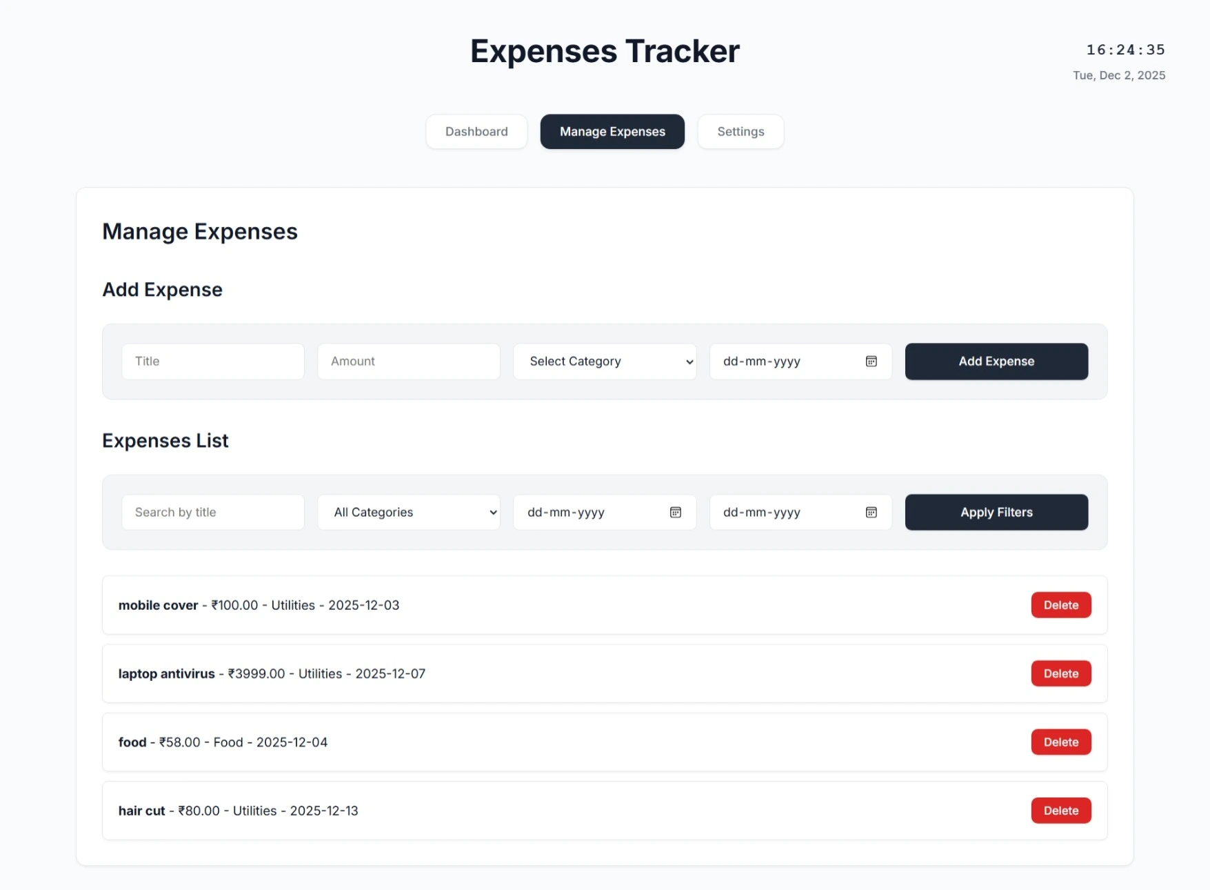 Expense Tracking System